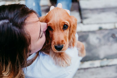 Woman with dog at park