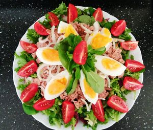 High angle view of salad served in plate