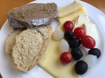 High angle view of food served in plate on table