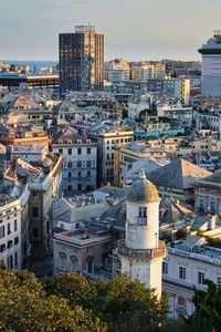 High angle view of buildings in city