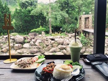 View of food served on table