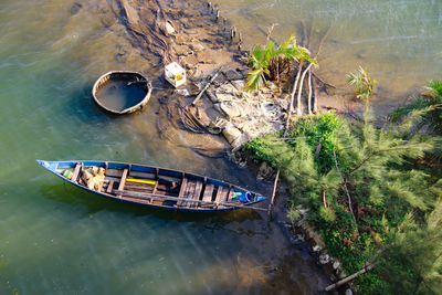 High angle view of boat in lake