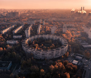 High angle view of buildings in city