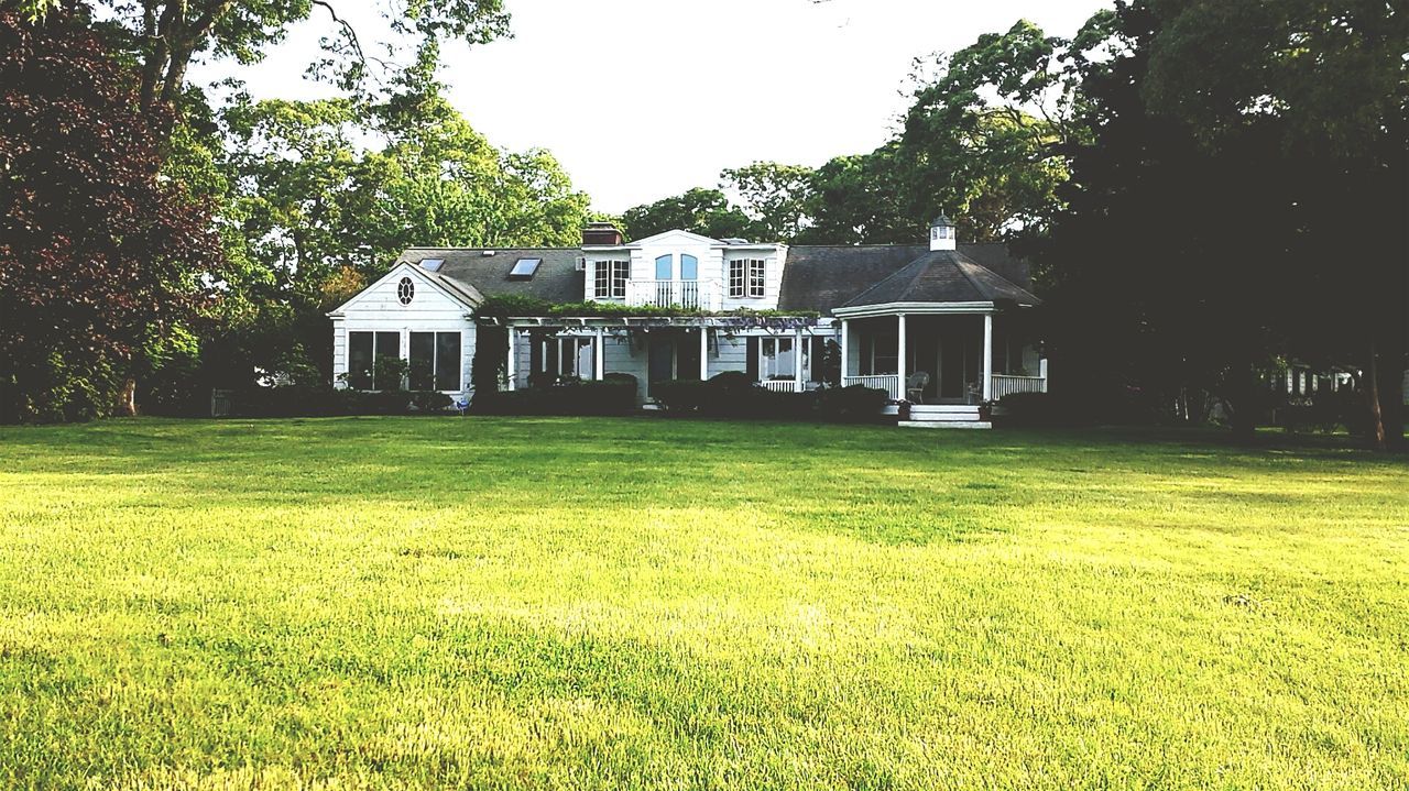 building exterior, architecture, built structure, tree, grass, house, green color, field, growth, clear sky, residential structure, residential building, nature, lawn, plant, day, grassy, no people, sky, outdoors