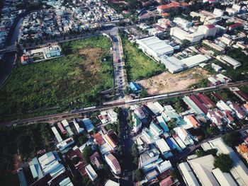 High angle view of cityscape in town