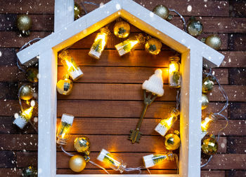 High angle view of christmas decorations