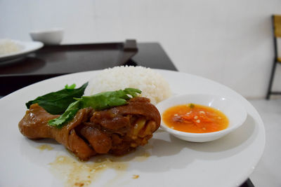 High angle view of food in plate