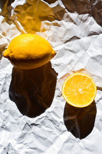 High angle view of lemons on table