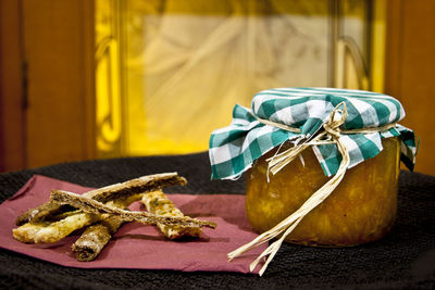 Close-up of food on table at home