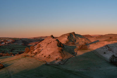 Aerial view of landscape during sunset