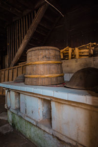 Wooden container on old kitchen