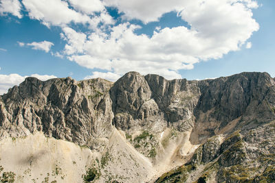 Scenic view of mountains against cloudy sky