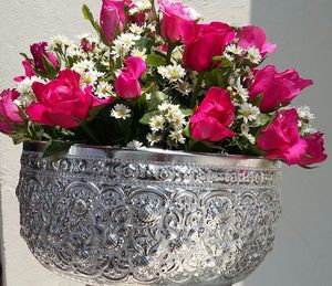 Close-up of pink roses in vase