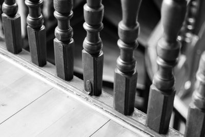 Close-up of wooden staircase railing 