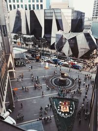 High angle view of crowd on city street