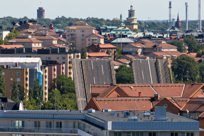 High angle view of cityscape against sky