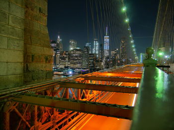 Illuminated modern buildings in city at night