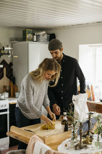 Couple preparing food