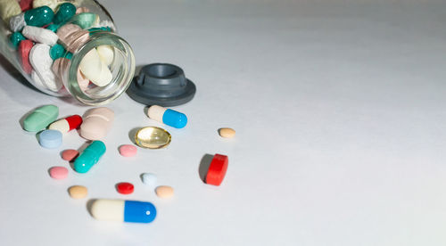 High angle view of multi colored pencils on table