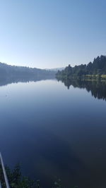 Scenic shot of calm lake against clear sky