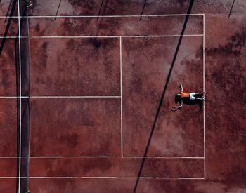 High angle view of soccer field