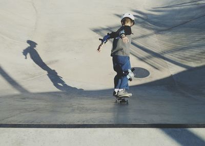 High angle view of boy at skateboard park