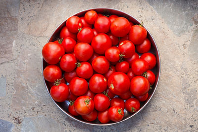 High angle view of tomatoes in bowl