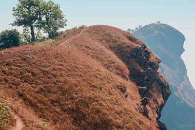 Scenic view of mountains against clear sky