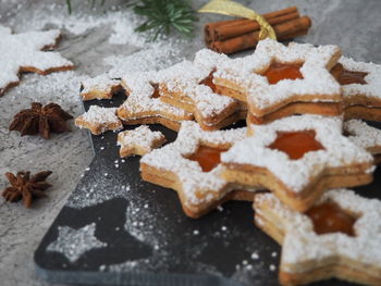 Close-up of cookies on christmas tree