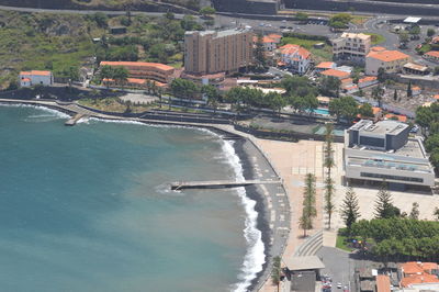 High angle view of buildings in city