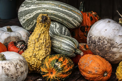 Close-up of pumpkins for sale in market