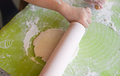 High angle view of person preparing food