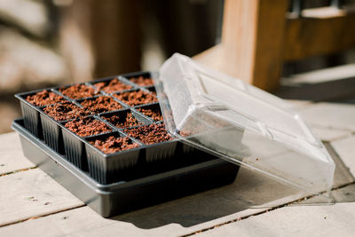 Close-up of chocolate cake on table