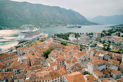 High angle view of buildings in city