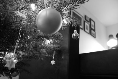 Close-up of christmas tree at home