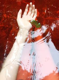 Close-up of woman hand in water