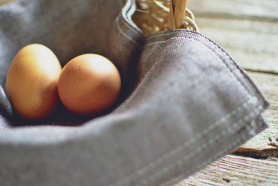 High angle view of eggs in container