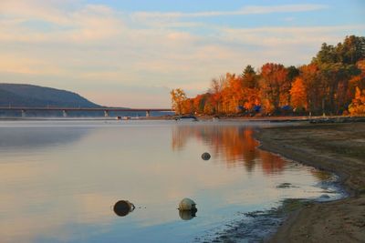 Scenic view of lake against sky during sunset