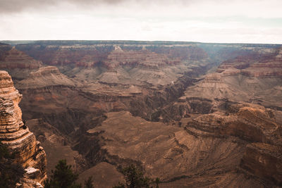 Aerial view of rock formations against cloudy sky