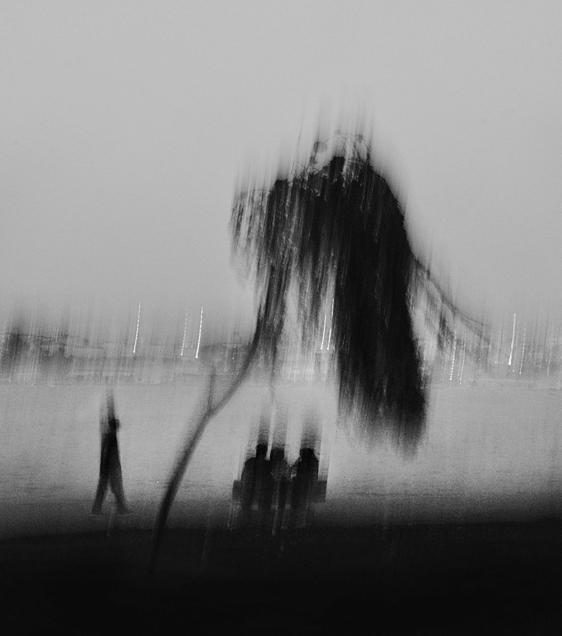 SILHOUETTE PEOPLE STANDING AGAINST SEA AGAINST CLEAR SKY