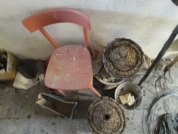 High angle view of shells on table at home