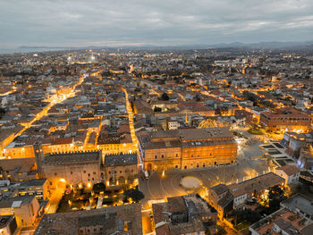 High angle view of cityscape against sky