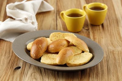 High angle view of breakfast on table