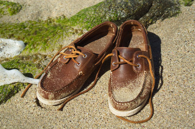 High angle view of shoes on ground