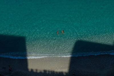 High angle view of man in sea