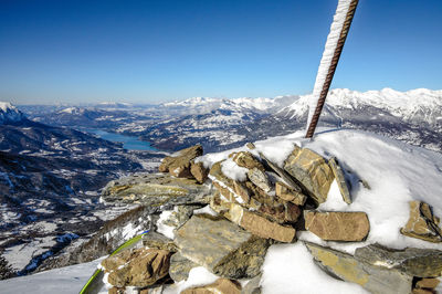 Scenic view of snowcapped mountains against sky
