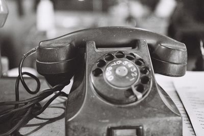 Close-up of old telephone booth