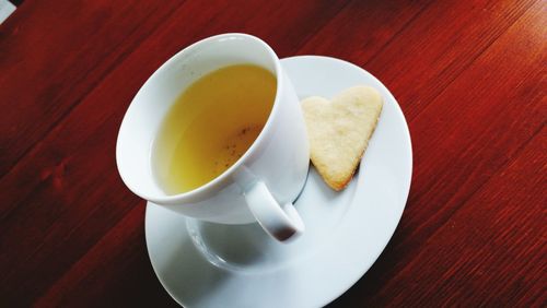 High angle view of breakfast and coffee on table