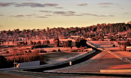 Panoramic view of landscape against sky during sunset