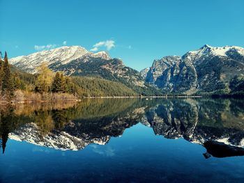 Reflection of grand teton against phelps lake